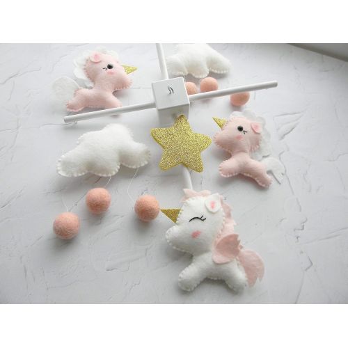  [아마존베스트]Unicorn mobile Baby crib mobile Unicorn Nursery mobile Cloud mobile Cot mobile Girl baby mobile Blush Pink Gold: Baby