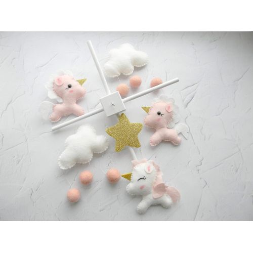  [아마존베스트]Unicorn mobile Baby crib mobile Unicorn Nursery mobile Cloud mobile Cot mobile Girl baby mobile Blush Pink Gold: Baby