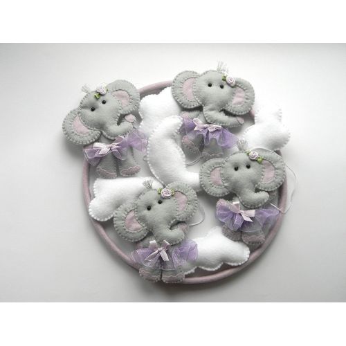  RainbowSmileShop Elephant Baby Crib Mobile, ballerina Cot Mobile, Elephant tutu Nursery Mobile, gray purple lavender nursery decor, lavender nursery bedding