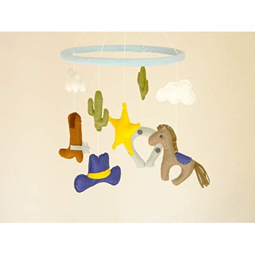  RainbowSmileShop Cowboy Baby Mobile, Baby Crib Mobile, Nursery Cowboy,Cot mobile, Western nursery , cowboy decor, Horse mobile,