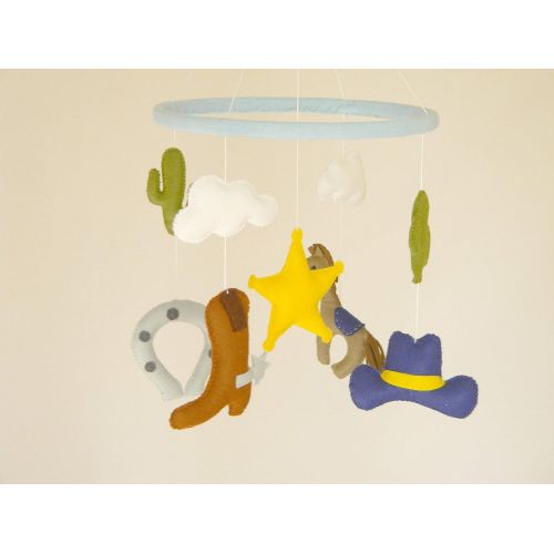  RainbowSmileShop Cowboy Baby Mobile, Baby Crib Mobile, Nursery Cowboy,Cot mobile, Western nursery , cowboy decor, Horse mobile,