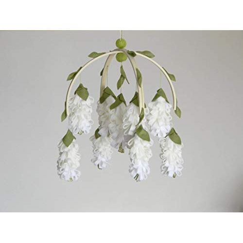  RainbowSmileShop White wisteria baby mobile Flower mobile Baby girl mobile White gold nursery decor Baby Mobiles Hanging Floral Mobile