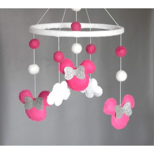  RainbowSmileShop Disney-inspired Minnie mouse Baby Mobile Baby Crib Mobile Modern Nursery mobile Cloud Cot Mobile Baby girl mobile fuchsia colors