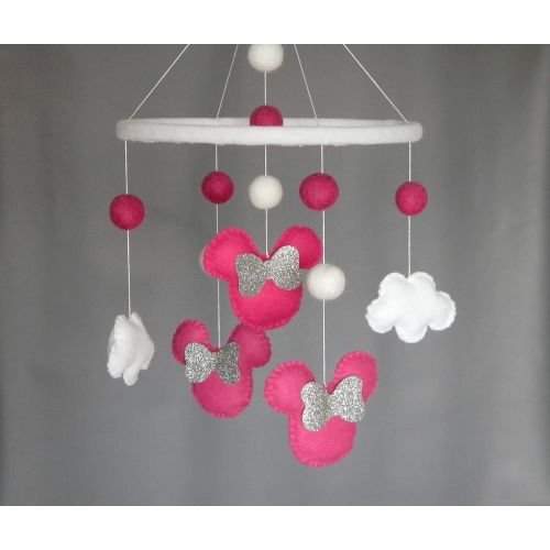  RainbowSmileShop Disney-inspired Minnie mouse Baby Mobile Baby Crib Mobile Modern Nursery mobile Cloud Cot Mobile Baby girl mobile fuchsia colors