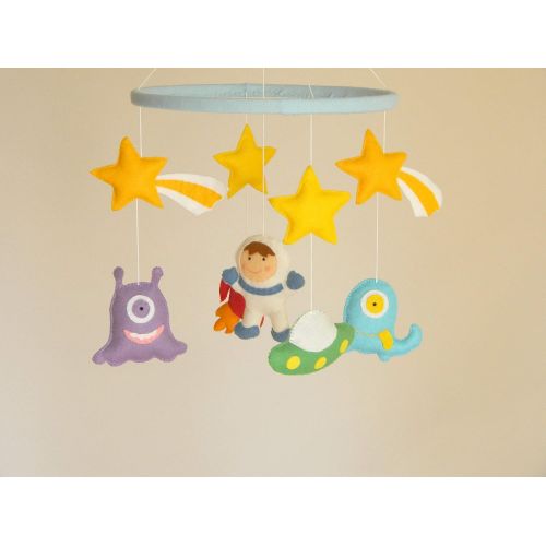  RainbowSmileShop Space Baby Mobile , Aliens Mobile, Monsters mobile, Aliens and Rockeship Mobile , Felt mobile, Nursery Monster , Pick your colors