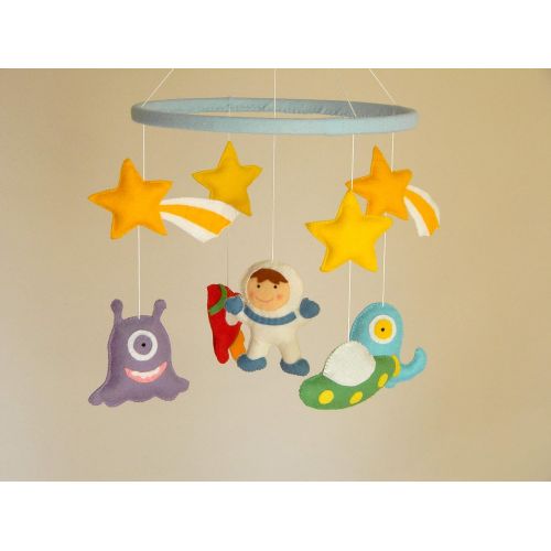  RainbowSmileShop Space Baby Mobile , Aliens Mobile, Monsters mobile, Aliens and Rockeship Mobile , Felt mobile, Nursery Monster , Pick your colors