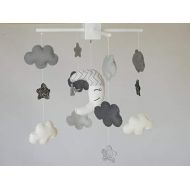 RainbowSmileShop Monochrome Baby Mobile Moon star mobile Monochrome Nursery Decor Clouds crib mobile Scandi nursery Ceiling mobile Grey white black