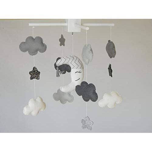  RainbowSmileShop Monochrome Baby Mobile Moon star mobile Monochrome Nursery Decor Clouds crib mobile Scandi nursery Ceiling mobile Grey white black