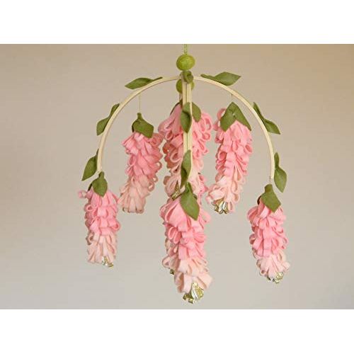  RainbowSmileShop Pink wisteria baby mobile Flower mobile Baby girl mobile Pink gold nursery decor Baby Mobiles Hanging Floral Mobile