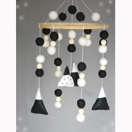 RainbowSmileShop Mountain baby mobile Black and white baby mobile Monochrome Nursery Decor Felt ball nursery mobile Scandinavian Nursery Modern mobile