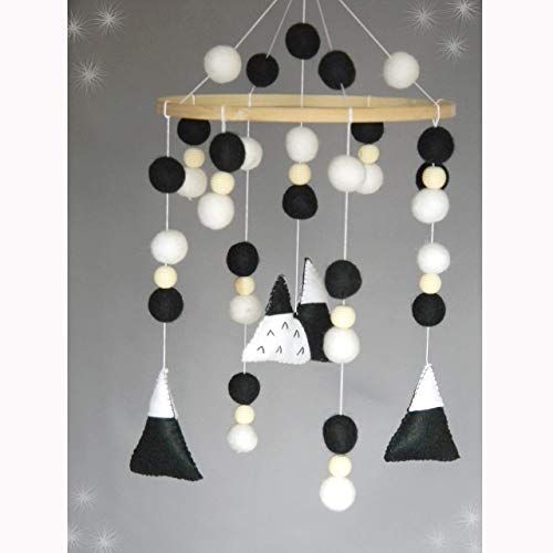  RainbowSmileShop Mountain baby mobile Black and white baby mobile Monochrome Nursery Decor Felt ball nursery mobile Scandinavian Nursery Modern mobile