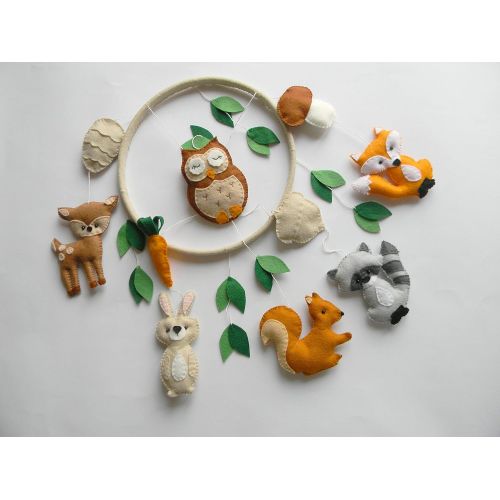  RainbowSmileShop Woodland Mobile Woodland nursery mobile Animals Mobile Woodland creatures nursery Baby mobiles hanging Forest nursery decor