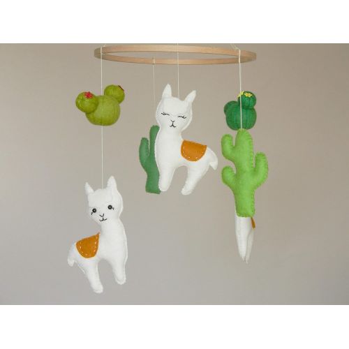  RainbowSmileShop Llama baby mobile Cactus nursery mobile Llama baby nursery South American Kawaii llama cot mobile Felt Animal mobile Alpaca nursery