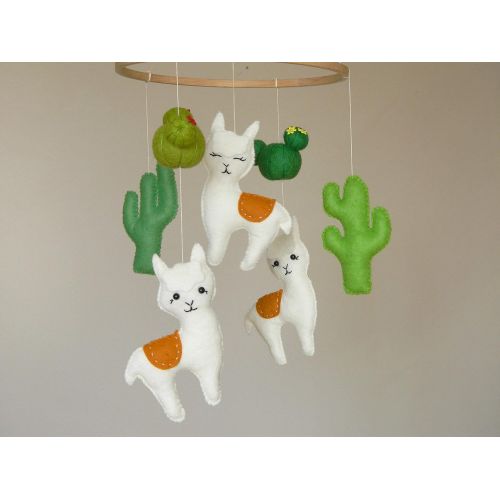  RainbowSmileShop Llama baby mobile Cactus nursery mobile Llama baby nursery South American Kawaii llama cot mobile Felt Animal mobile Alpaca nursery