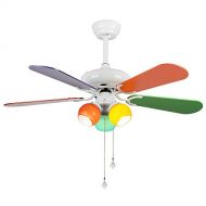 RainierLight Colourful Cartoon Kid Ceiling Fan 5 Wood Blades Remote Control Protect Eyesight Mute For Bedroom/Living Room/Kids Room 42-Inch Children Round Circles Fan
