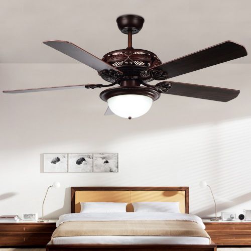  RainierLight Antique Ceiling Fan Lamp 52 Inch 5 Wood Blades LED Dimmable Light(Yellow,Warm,White Light) Remote Control for IndoorBedroomLiving Room Mute Energy Saving Fan Home De