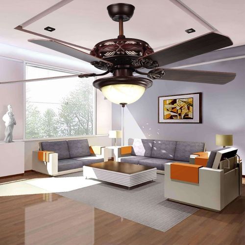  RainierLight Antique Ceiling Fan Lamp 52 Inch 5 Wood Blades LED Dimmable Light(Yellow,Warm,White Light) Remote Control for IndoorBedroomLiving Room Mute Energy Saving Fan Home De