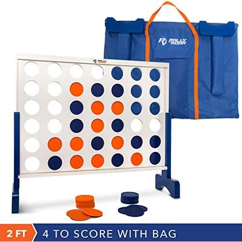  [아마존베스트]Rally and Roar Giant 4 in A Row, 4 to Score - Premium Wooden Four Connect Game Set in White or Wood Grain and 3 Size Options (2’, 3’, 4’) - Oversized Family Outdoor Party Games for Backyard, Lawn