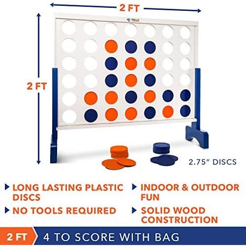  [아마존베스트]Rally and Roar Giant 4 in A Row, 4 to Score - Premium Wooden Four Connect Game Set in White or Wood Grain and 3 Size Options (2’, 3’, 4’) - Oversized Family Outdoor Party Games for Backyard, Lawn