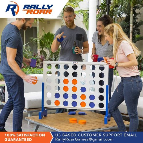  [아마존베스트]Rally and Roar Giant 4 in A Row, 4 to Score - Premium Wooden Four Connect Game Set in White or Wood Grain and 3 Size Options (2’, 3’, 4’) - Oversized Family Outdoor Party Games for Backyard, Lawn