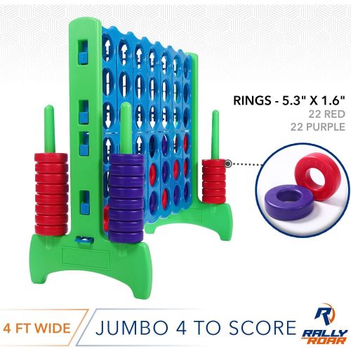  [아마존베스트]Giant 4 in A Row, 4 to Score by Rally and Roar - Premium Plastic Four Connect Game Junior 3 Foot Width Set with 44 Rings Oversized Fun Family, Indoor/Outdoor Games