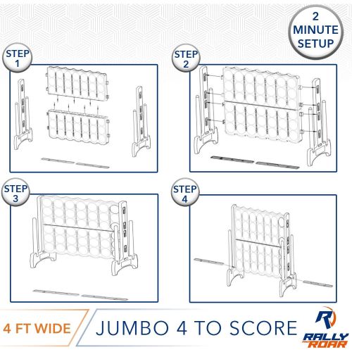  [아마존베스트]Giant 4 in A Row, 4 to Score by Rally and Roar - Premium Plastic Four Connect Game Junior 3 Foot Width Set with 44 Rings Oversized Fun Family, Indoor/Outdoor Games