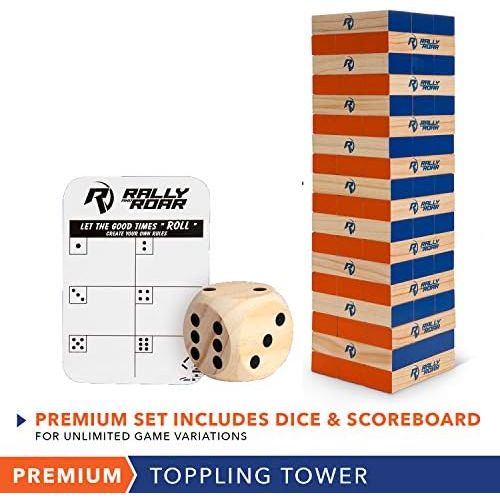  [아마존베스트]Rally and Roar Toppling Tower Giant Tumbling Timbers Game 2.5 feet Tall (Build to Over 5 feet) Classic Wood Version - for Adults, Kids, Family  Stacking Blocks Set w/Canvas Bag