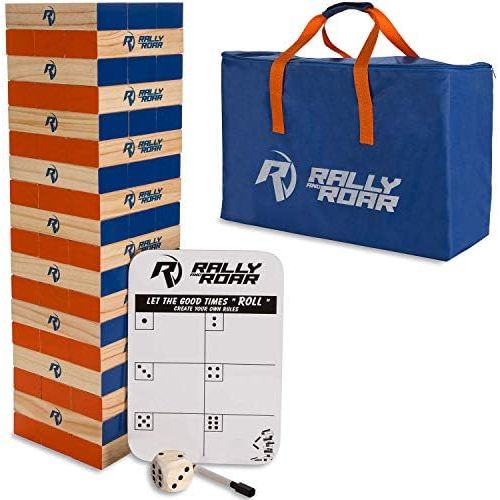  [아마존베스트]Rally and Roar Toppling Tower Giant Tumbling Timbers Game 2.5 feet Tall (Build to Over 5 feet) Classic Wood Version - for Adults, Kids, Family  Stacking Blocks Set w/Canvas Bag