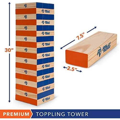  [아마존베스트]Rally and Roar Toppling Tower Giant Tumbling Timbers Game 2.5 feet Tall (Build to Over 5 feet) Classic Wood Version - for Adults, Kids, Family  Stacking Blocks Set w/Canvas Bag