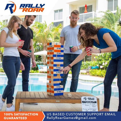  [아마존베스트]Rally and Roar Toppling Tower Giant Tumbling Timbers Game 2.5 feet Tall (Build to Over 5 feet) Classic Wood Version - for Adults, Kids, Family  Stacking Blocks Set w/Canvas Bag