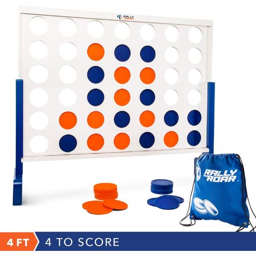  Rally and Roar Giant 4 in A Row, 4 to Score - Premium Wooden Four Connect Game Set in 4 Wood Grain by Rally & Roar - Oversized Family Outdoor Party Games for Backyard, Lawn, Parties, Bar Game
