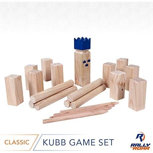  Kubb Yard Game Set by Rally and Roar for Adults, Families - Fun, Interactive Outdoor Family Games - Durable Blocks with Travel Bag - Games for Outside, Lawn, Backyards