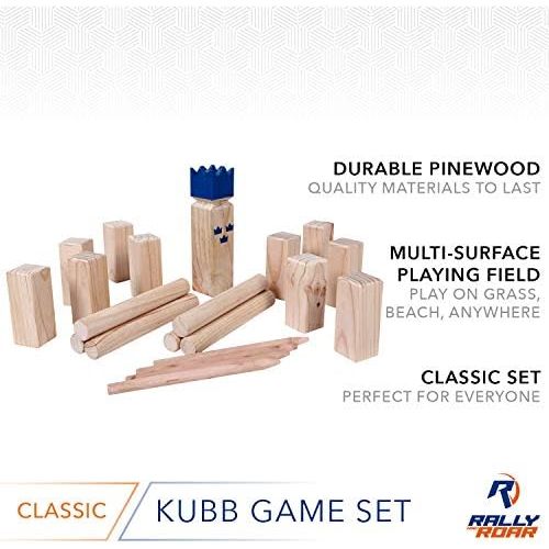  Kubb Yard Game Set by Rally and Roar for Adults, Families - Fun, Interactive Outdoor Family Games - Durable Blocks with Travel Bag - Games for Outside, Lawn, Backyards