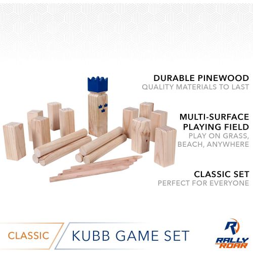  Kubb Yard Game Set by Rally and Roar for Adults, Families - Fun, Interactive Outdoor Family Games - Durable Blocks with Travel Bag - Games for Outside, Lawn, Backyards