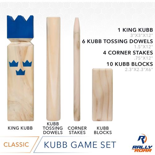  Kubb Yard Game Set by Rally and Roar for Adults, Families - Fun, Interactive Outdoor Family Games - Durable Blocks with Travel Bag - Games for Outside, Lawn, Backyards