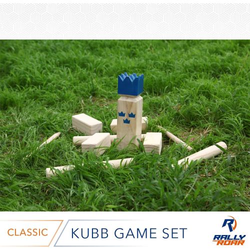  Kubb Yard Game Set by Rally and Roar for Adults, Families - Fun, Interactive Outdoor Family Games - Durable Blocks with Travel Bag - Games for Outside, Lawn, Backyards