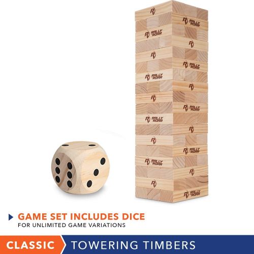  Rally and Roar Toppling Tower - Giant Tumbling Timbers Game  2.5 feet Tall (Build to Over 5 feet) Premium Wood Version - for Adults, Family