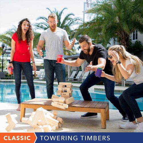  Rally and Roar Toppling Tower - Giant Tumbling Timbers Game  2.5 feet Tall (Build to Over 5 feet) Premium Wood Version - for Adults, Family