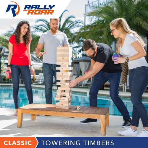  Rally and Roar Toppling Tower - Giant Tumbling Timbers Game  2.5 feet Tall (Build to Over 5 feet) Premium Wood Version - for Adults, Family