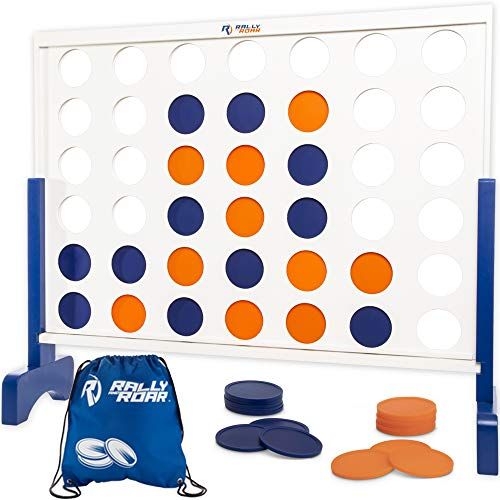  Giant 4 in A Row, 4 to Score with Bag by Rally and Roar  CHOOSE 2’, 3’, OR 4’ White OR Wood Grain  Premium Wooden Four Connect Game Oversized Family Outdoor Party Games for Backy