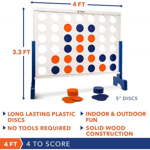  Giant 4 in A Row, 4 to Score with Bag by Rally and Roar  CHOOSE 2’, 3’, OR 4’ White OR Wood Grain  Premium Wooden Four Connect Game Oversized Family Outdoor Party Games for Backy