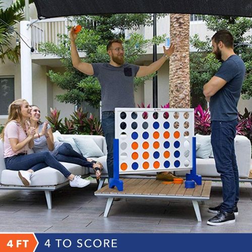  Giant 4 in A Row, 4 to Score with Bag by Rally and Roar  CHOOSE 2’, 3’, OR 4’ White OR Wood Grain  Premium Wooden Four Connect Game Oversized Family Outdoor Party Games for Backy