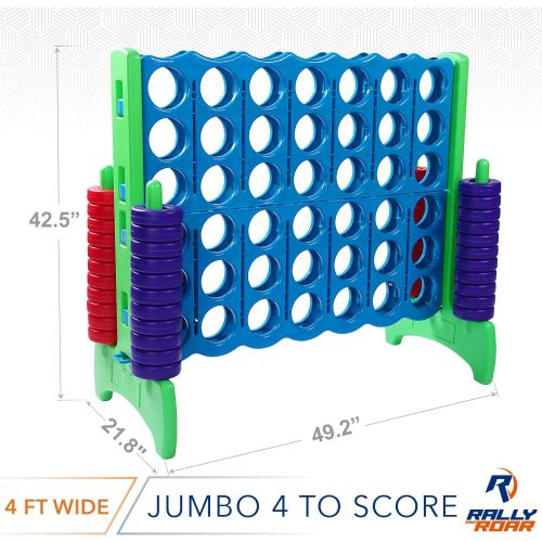  Giant 4 in A Row, 4 to Score  CHOOSE YOUR SET: PREMIUM OR STANDARD Plastic Four Connect Game in JUMBO (4FT) OR JUNIOR (3FT) Set with 44 Rings by Rally and Roar