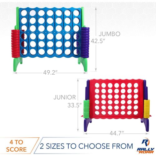  Giant 4 in A Row, 4 to Score  CHOOSE YOUR SET: PREMIUM OR STANDARD Plastic Four Connect Game in JUMBO (4FT) OR JUNIOR (3FT) Set with 44 Rings by Rally and Roar