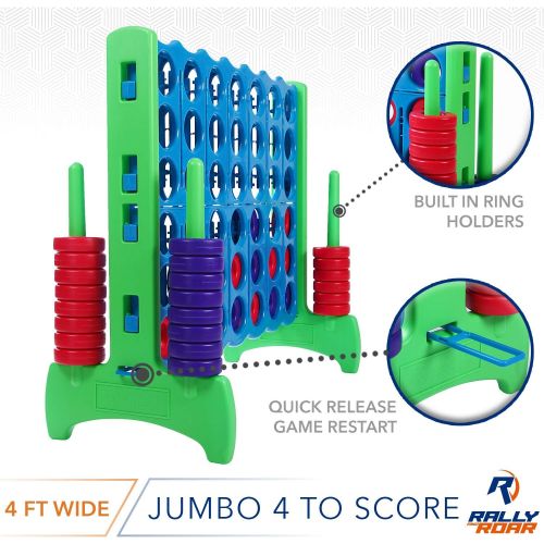  Giant 4 in A Row, 4 to Score  CHOOSE YOUR SET: PREMIUM OR STANDARD Plastic Four Connect Game in JUMBO (4FT) OR JUNIOR (3FT) Set with 44 Rings by Rally and Roar