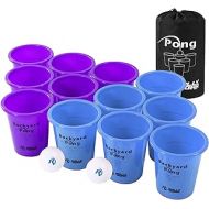Rally and Roar Jumbo Tailgate Beer Pong Set - Includes 12 Durable 9 Tall Cups, 2 Balls, Carry Bag