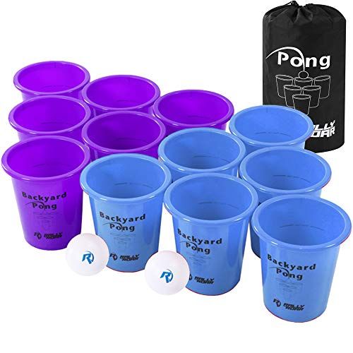  Rally and Roar Jumbo Tailgate Beer Pong Set - Includes 12 Durable 9 Tall Cups, 2 Balls, Carry Bag