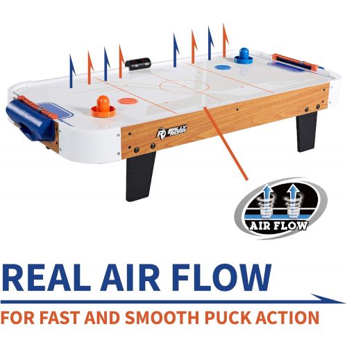  Rally and Roar Tabletop Air Hockey Table, Travel-Size, Lightweight, Plug-in - Mini Air-Powered Hockey Set with 2 Pucks, 2 Pushers, LED Score Tracker - Fun Arcade Games and Accessor
