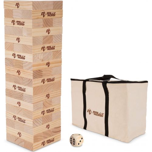  Rally and Roar Giant Towering Timbers Stacking Game Set - 2 to 5ft Tall, Wood Blocks and Carry Bag