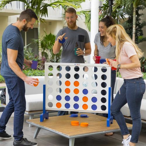  Rally and Roar Giant 4 in A Row, 4 to Score - Premium Wooden Four Connect Game Set - Oversized Family Outdoor Party Games for Backyard, Lawn, Parties, Bar Game - Fun for Adults, Kids - Easy Set U